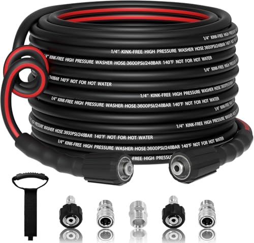 VIVIDWASH Flexible 1/4' Pressure Washer Hose 50FT,3600PSI Kink Resistant Power Washer Replacement Hose with Leak-Free M22-14mm&3/8' Quick Connect Kit,Used for Extension