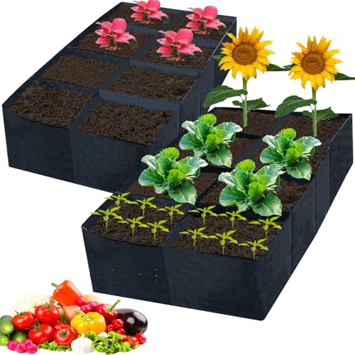 2 Pack Fabric Raised Garden Beds 128 Gallon 8 Grids Thickened Rectangle Plant Grow Bags Reusable Outdoor Gardening Planting Container Planter Pot for Growing Herbs Flower Gardening Vegetables Chillies