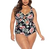 BECCA ETC Plus Size French Valley One-Piece Swimsuit Black 1X (16-18)