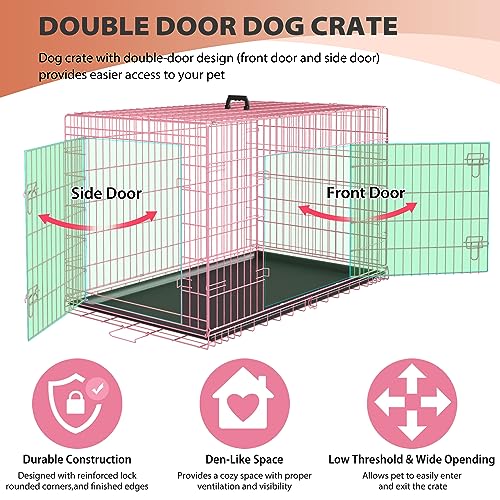 Image of BestPet | Dog Crate | 30 inch | Pink | Foldable Metal Kennel with Double Doors