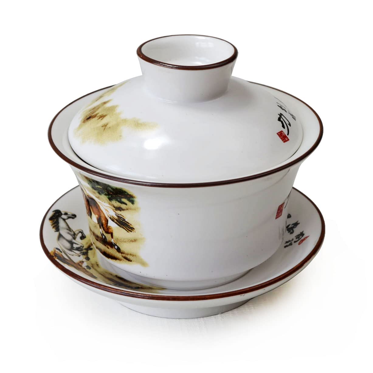 Gaiwan Teacups Chiński kubek do herbaty Tureen Success Sancai Cover Bowl Gongfu Tea Set (Horse)
