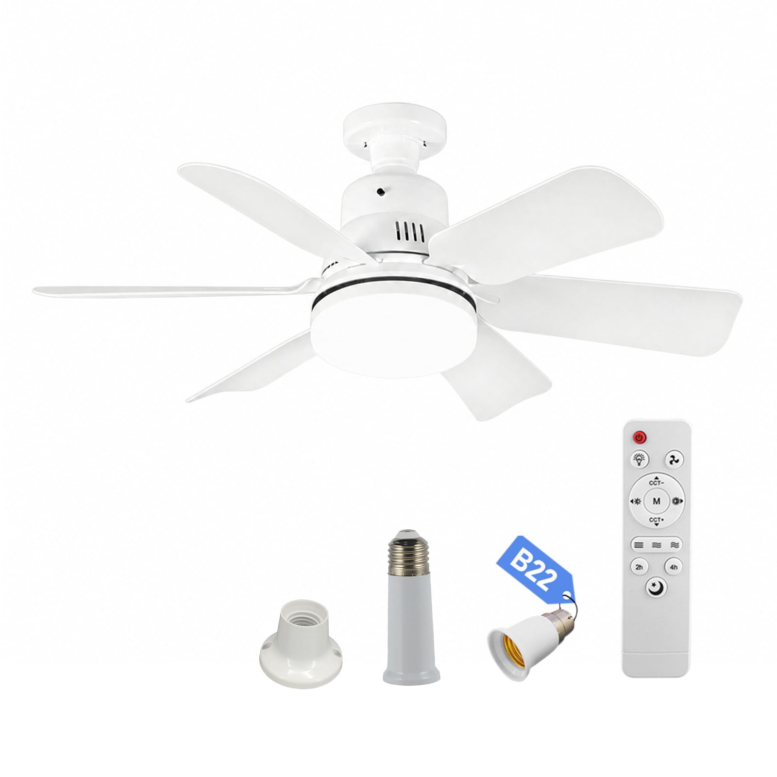 AVZYARDY Ceiling Fan with Lights and Remote, Fits E27/B22 Socket, 30W LED Ceiling Fans Lights Dimmable, 3 Speeds, 1H/2H/4H Timer, 260V Detachable Fan Blades Lamp for Bedroom, Living Room