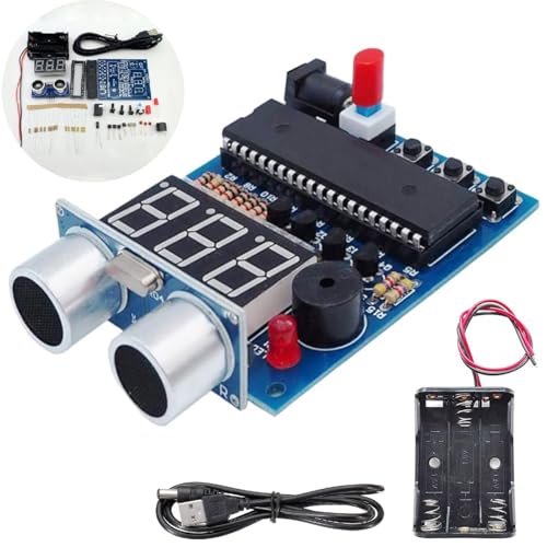 Youmile - Kit de alarma de rango ultrasónico para aprender a soldar con cable macho USB a CC, caja de batería, módulo de sensor ultrasónico, para soldar practicando bricolaje
