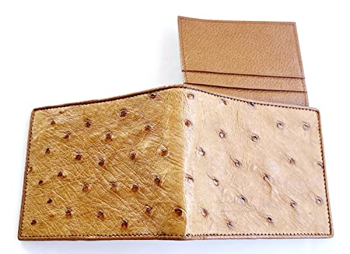 Julie Genuine Real Ostrich Leather Skin Man Bifold Golden Tan Wallet4