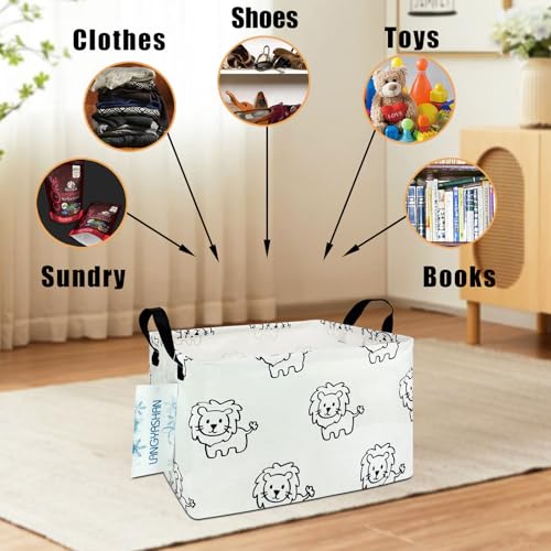 Image of Rectangular Storage Bin Collapse Canvas Fabric Cartoon Storage Basket with Handles for Organizing Home Kitchen Boys and Girls Toys Office Closet Shelf Baskets (Rec lion)