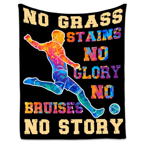 Mercuryelf Soccer Throw Blanket - Soft, Fuzzy & Warm - 50x60 Inches Flannel Blankets for Living Room, Sofa - Black Inspirational Sports Throws Gift for Teens
