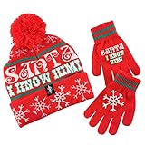 Elf Movie Boys Santa I Know Him Red Knit Winter Hat & Gloves Beanie Set