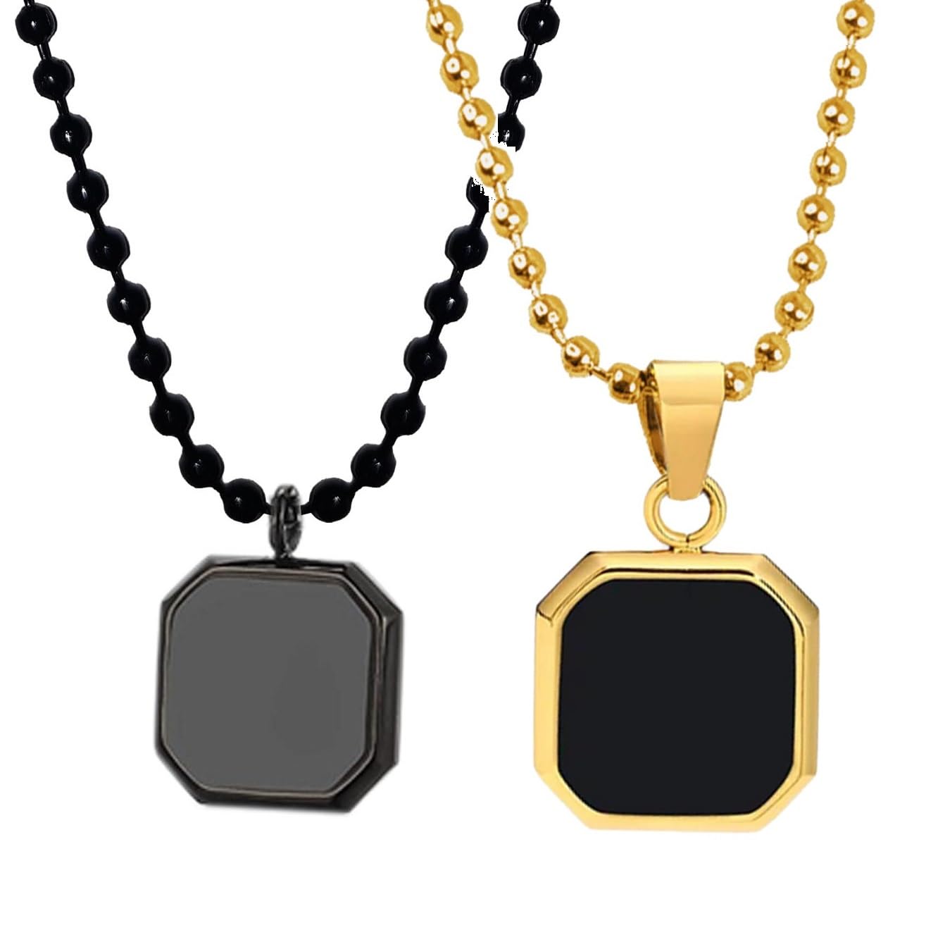bigwheels X000352 Multicolor Combo Of Geometric Polygon Ball Chain With Dripping Glue Black Square Enamel Sand Natural Stone Shell Male Punk Locket Pendant Necklace For Men's & Boy's-picture-22