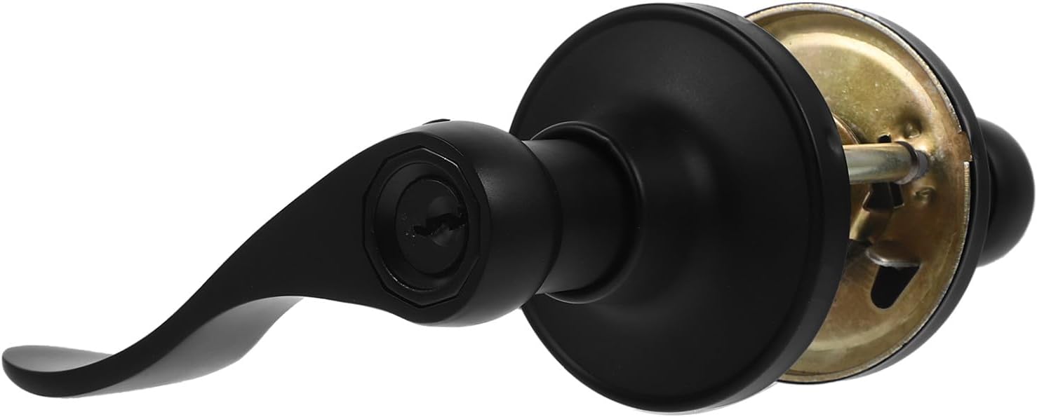 Cabilock Door Lever Handle with Privacy Lock for Bathroom and Bedroom Black Round Hole Interior Door Knob Single Piece Privacy Hardware