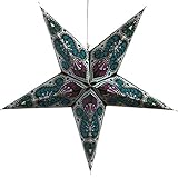 Peacock Light Blue Paper Star Lantern with 12 Foot Power Cord Included