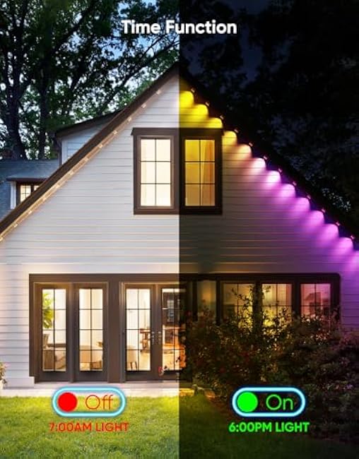 Smart Permanent Outdoor Lights, RGB with IC + Warm White, Under-Eave Lighting, 100ft/72 LEDs/IP67 Light / IP65 Controller, 111+ Scenes, Music Sync, Alexa/Google, Wi-Fi/Voice/Remote Control