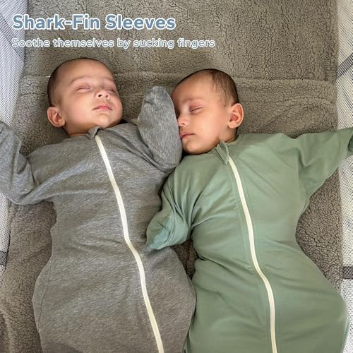 Image of ZIGJOY Baby Transitional Swaddles for Newborns: 0.5 Tog Arms Up Sleep Sack 3-6-12 Months Soft Cotton Shark Fin 2 Way Zipper