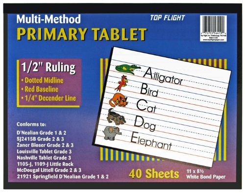 Top Flight Multi-Method 3rd Grade Primary Tablet, 1 2 Inch Ruling, Bond Paper, 11 x 8.5 Inches, 40 Sheets (56419), White