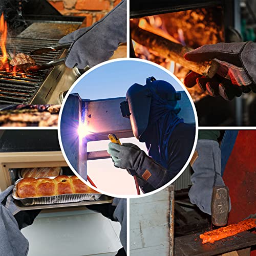 16 Inches,932℉,Leather Welding Gloves, Heat/Fire Resistant,Large Mitts for BBQ,Oven,Grill,Fireplace,Tig,Mig,Forge,Baking,Furnace,Stove,Pot Holder,Animal Handling Glove.L Black-gray - Image 6