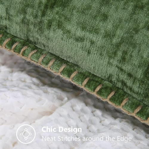 Image of decorUhome Fall Chenille Soft Cozy Throw Pillow Covers 12x12 Set of 2, Modern Farmhouse Boho Velvet Decorative Pillow Cases with Stitched Edge for Couch Sofa Bed Home Decor, Forest Green