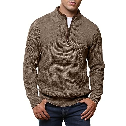 JMIERR Mens Quarter Zip Sweater Lightweight Mock Neck Casual Long Sleeve Knitted Solid Pullover Sweaters