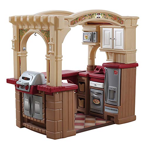 Step2 Grand Walk-In Kitchen & Grill - Step2 Kitchen For Children - Large Play Kitchen With Grill, Microwave, Stovetop, & Refrigerator - 103-Piece Accessories Kit Included- Brown/Tan Maroon #TOP1