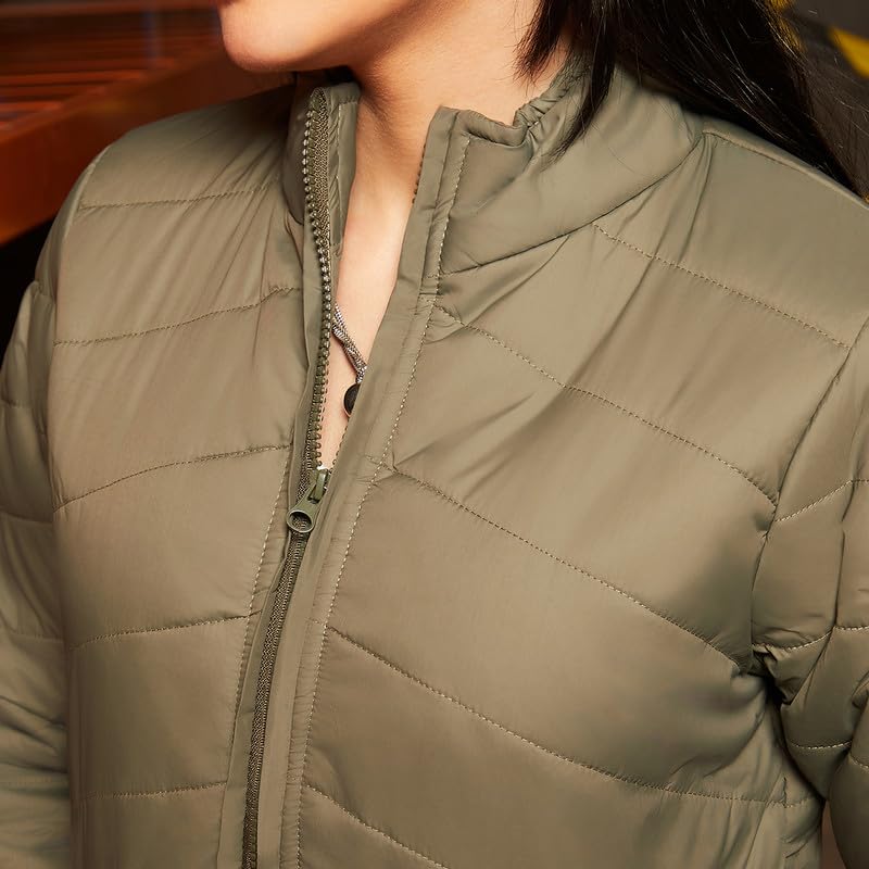 Image of Campus Sutra Women's Fleece-Lined Biker Jacket For Casual Wear | Spread Collar | Long Sleeve | Zipper Closure | Jacket Crafted With Comfort Fit For Everyday Wear