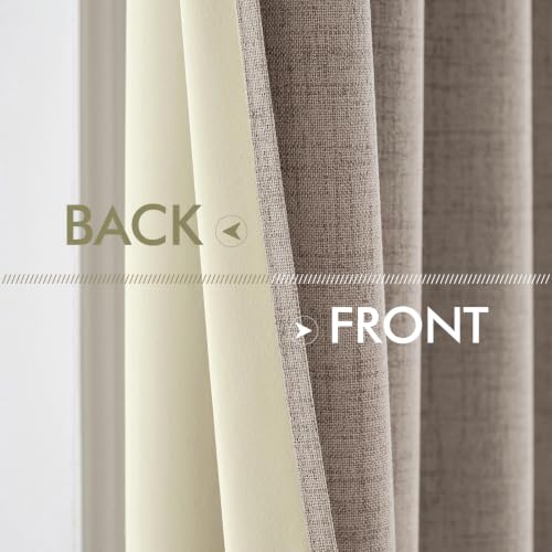 Image of MIULEE 100% Blackout Linen Curtains for Bedroom 52x45 Inches Linen | Room Darkening, Light Blocking, Thermal Insulated, Grommet Top, Linen Textured, Window Curtains for Living Room, 2 Panels