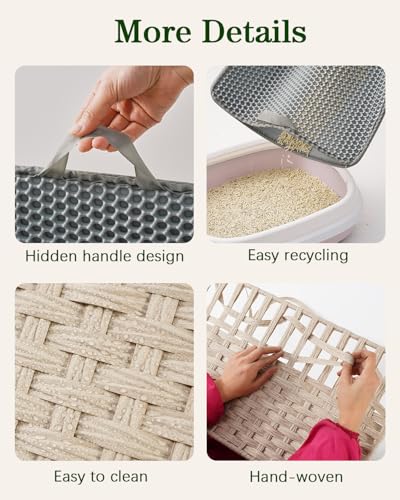 Image of SETVSON Cat Litter Box Enclosure Furniture, Hidden Litter Box, Cat Litter Box Cabinet with 2 Litter Mats, Handwoven Rattan Large Space Cat House Indoor, Living Room, Bedroom, Apartment Light Khaki