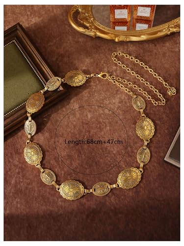 GORGLITTER Women's Boho Chic Floral Chain Belt Metal Waist Western Cowgirl Belts4