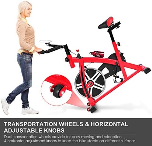 COSTWAY Exercise Bike, Flywheel Spinning Stationary Bicycle with Adjustable Seat & Resistance, Heart Rate Monitor, LCD Displays and Bottle Holder, Indoor Cycling Bikes for Home Gym Workout