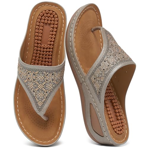 Image of Ecetana Wedge Sandals for Women Comfortable Casual Stylish Flip Flops | Soft Cushion Orthopedic Slip On Platform Thong Sandals with Lightweight Non Slip 2.16 Inch Heel for Summer Walking