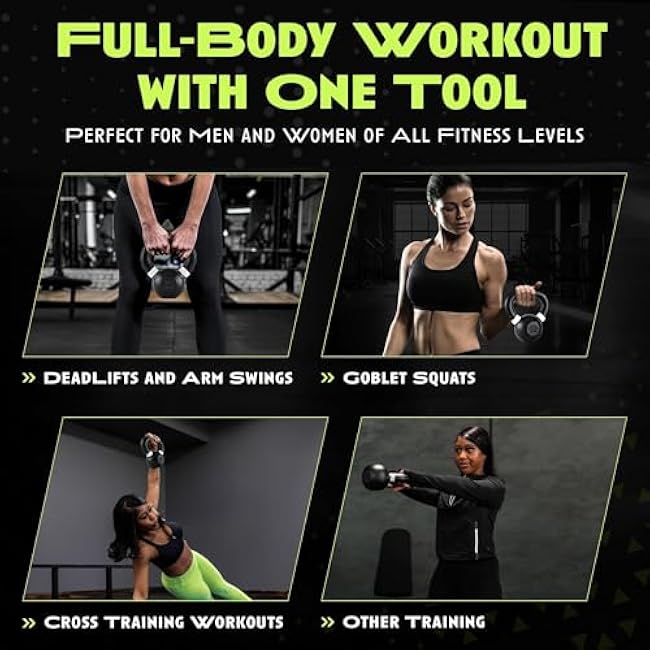 Single Cast Iron Kettlebell | Powder Coated - Wide Handle Weights for Core & Glute Workouts; Swings, Squats, Deadlifts; Strength, Endurance & Flexibility for Men & Women