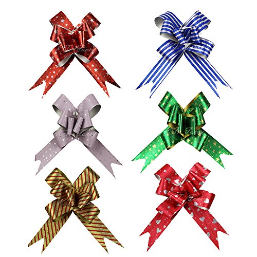 24PCS 6 color Festival Assort Pull String Bows Pull Bows Pull Ribbon Car Bows - 4