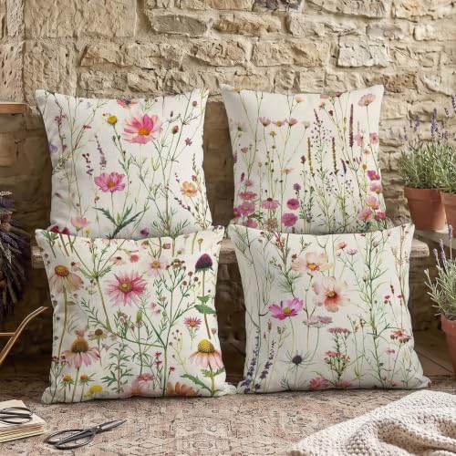 Housse de coussin 40x40cm rose lot de 4 imperméable double face fleur