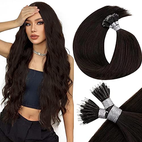 LaaVoo Nano Hair Extensions Real Human Hair Darkest Brown Nano Beads Hair Extensions Invisible Nano Ring Straight Remy Hair 50g 50s 14 Inch #2