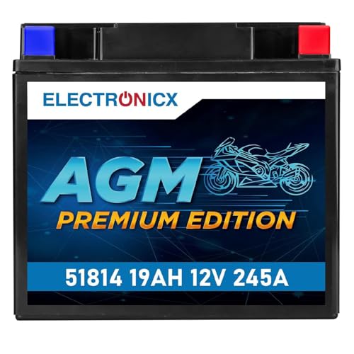 Electronicx AGM 51814 Batteria Moto 12V 19Ah 245A – Starter sigillato senza manutenzione, compatto e antivibrazione – per moto, scooter, quad, ATV, jetski e motoslitte