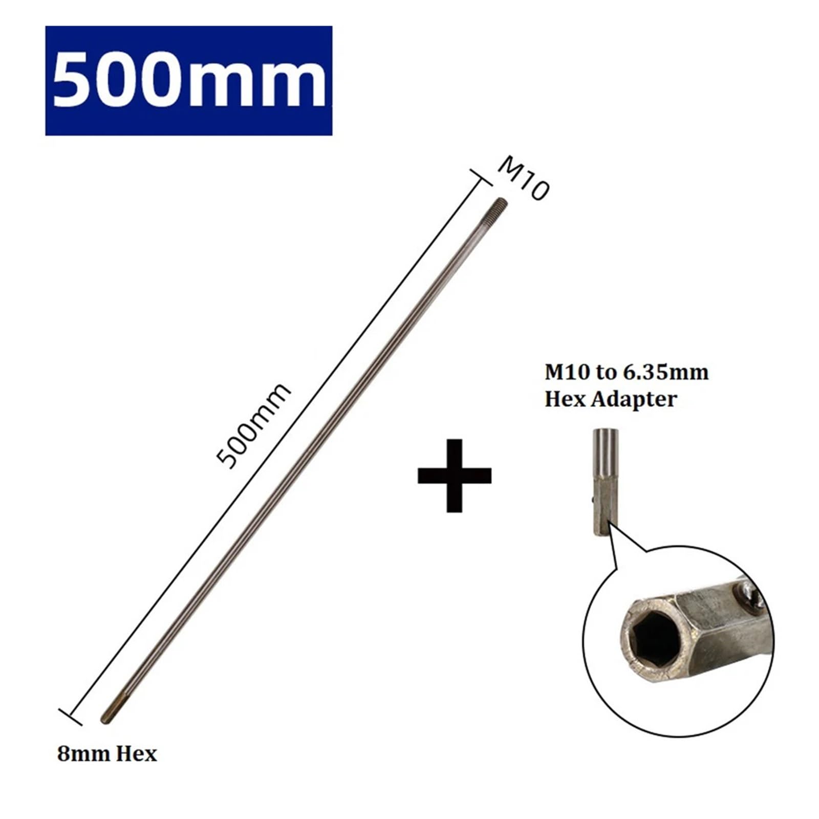 Przedłużka wiertła M10 Pręt łączący 300-600 mm z chwytem sześciokątnym 8 mm do wiercenia głębokich otworów w ciasnych przestrzeniach, zawiera adapter lub uchwyt(500mm AD)