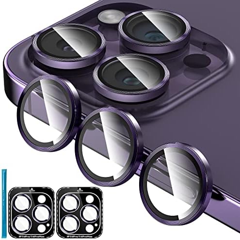 Jeluse [3X2 Pack Camera Lens Protector for iPhone 14 Pro Max for iPhone 14 Pro, 9H Tempered Glass Screen Protector Cover [Alignment Kit Eazy installation] Metal Individual Ring