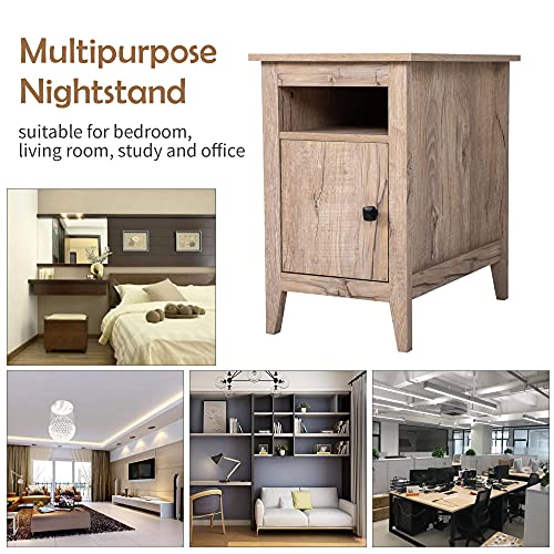 JAXPETY Set of 2 Wooden Narrow Nightstand with Open Shelf and Large Cabinet, End Table Sofa Table Side Table with Rustic Style for Home, Bedroom, Living Room, Oak Finish