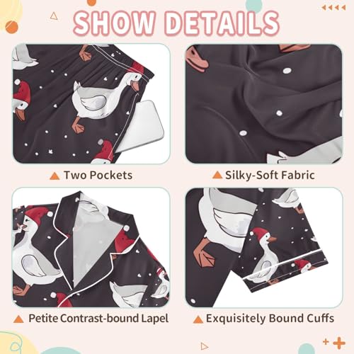 senya Duck Wearing Christmas Hat Satin Summer Pajama Sets Silk Short Sleeve Button Down Sleepwear3