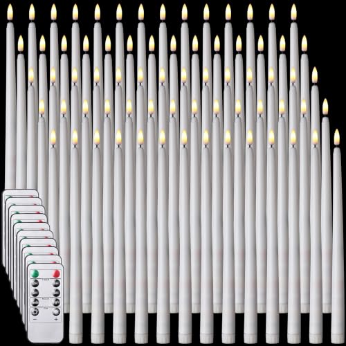 Image of Tuanse 100 Pcs Flickering Flameless Taper Candles Bulk LED Battery Operated Realistic Flame Effect with Remote & Timer Safe No Fire Wax Drip Candles for Wedding Church Home Decor (12.4 inch,White)