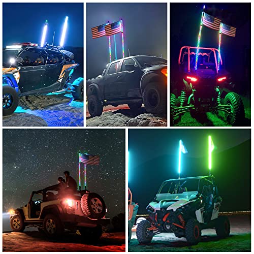 Nilight 2Pcs 3Ft Spiral Rgb Led Whip Light W/Rgb Chasing/Dancing Light Rf Remote Control Lighted Antenna Whips For Can-Am Atv Utv Rzr Polaris Dune Buggy 4 Wheeler Offroad Jeep Truck, 2 Year Warranty #TOP6