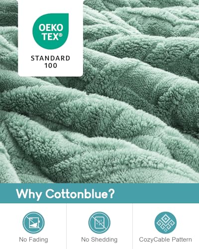 Image of Cottonblue Jacquard Weighted Blanket 15 lbs for Adults Queen Size, Ultra Soft Sherpa Fleece Blanket for Relax and Sleep, Cozy Comfort Heavy Bed Blankets with Glass Beads, 60x80 Inches, Sage Green