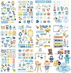 Tinoaly 10 Feuilles Stickers Petit Garçon Scrapbook, Divers Designs Decals pour tout-petits Fournitures de scrapbook adorables pour le maintien de la mémoire nouveau-né, Douche garçon bébé, Planificateur de grossesse & Revue de première année