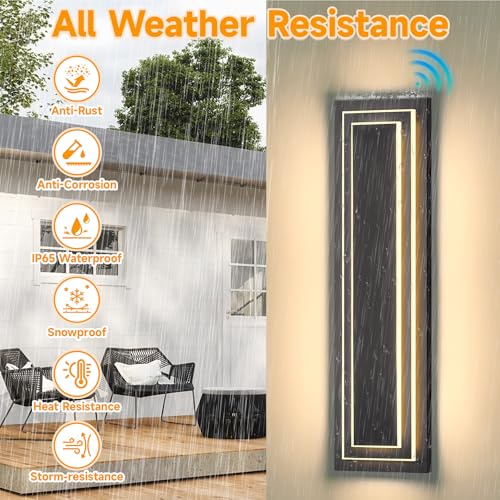 ZSMAIKU 23.6 in Dusk to Dawn Exterior Lighting Fixtures,Black Modern Outdoor Wall Lights,3000K 36W Exterior Wall Sconce,Waterproof Outdoor Porch Lights Wall Mount,2-Tier Outside Garage Lights, 2 PCS by ZSMAIKU - Image 4