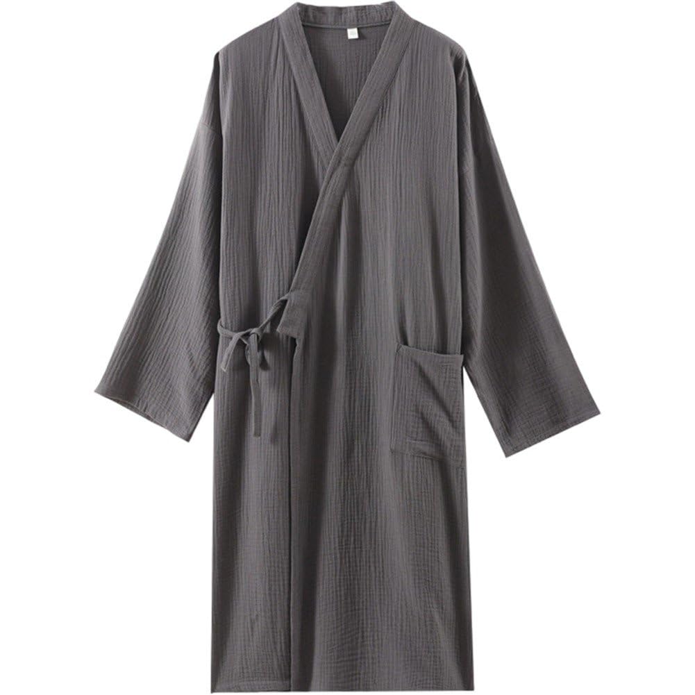 Danlai Men's Black And Grey Wo's Cotton Yarn Bathrobe Couples Japanese-Style Absorbent Quick-Drying Kimono Yukata Sauna Robe