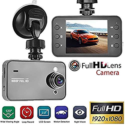 Dash Cam 1080P Full HD Car DVR Dashboard Camera, Driving Recorder with 2.2 Inch LCD Screen, K6000 Super Wide-Angle Night Vision, Photo, Video, Recording, Playback View, Loop Recording