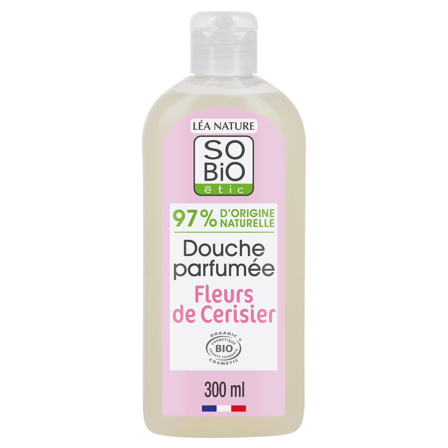SO'BIO ÉTIC Gel Douche Parfum Fleurs de Cerisier - Format 300 mL - Certifié Bio - 97% d'Ingrédients d'Origine Naturelle - Fabriqué en France - Lot de 3