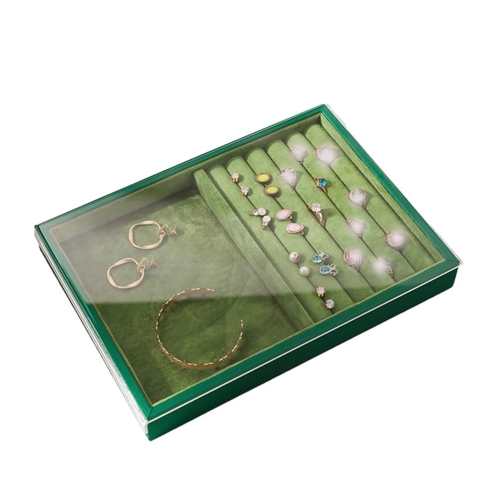 CJHFR472SG Jewelry Organizer Stands Green Velvet Jewelry Tray with Lid Organizer for Rings Necklaces Earrings Jewelry Display Stand