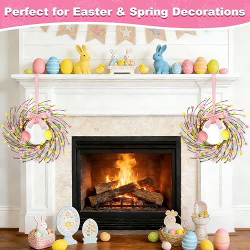 Image of 4 Pcs Easter Decorations Small Easter Wreath, 11 Inch Easter Decor Mini Easter Egg Wreaths with Flowers Berries Artificial Spring Wreath for Table Mantle Kitchen Cabinets Door Window Wall Home Decor