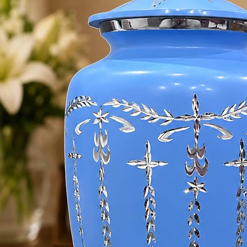 Image of Urns Human Ashes Adult Male /Female,Creamation Urn for Human Ashes Adult Man /Women,200+ Cubic inch Capacity,Decorative Burial Urn, Funeral Cremation Urns 11x6.5 - Sky Blue