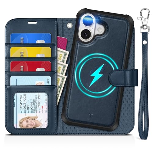 TUCCH Hülle für iPhone 17 6,3 Zoll 2025, 2-IN-1 Abnehmbar Handyhülle, Magnetische Klapphülle, Kabelloses Laden, Band, Ständer, RFID-Blocker, 4 Kartenfächer, PU Leder, Dunkelblau