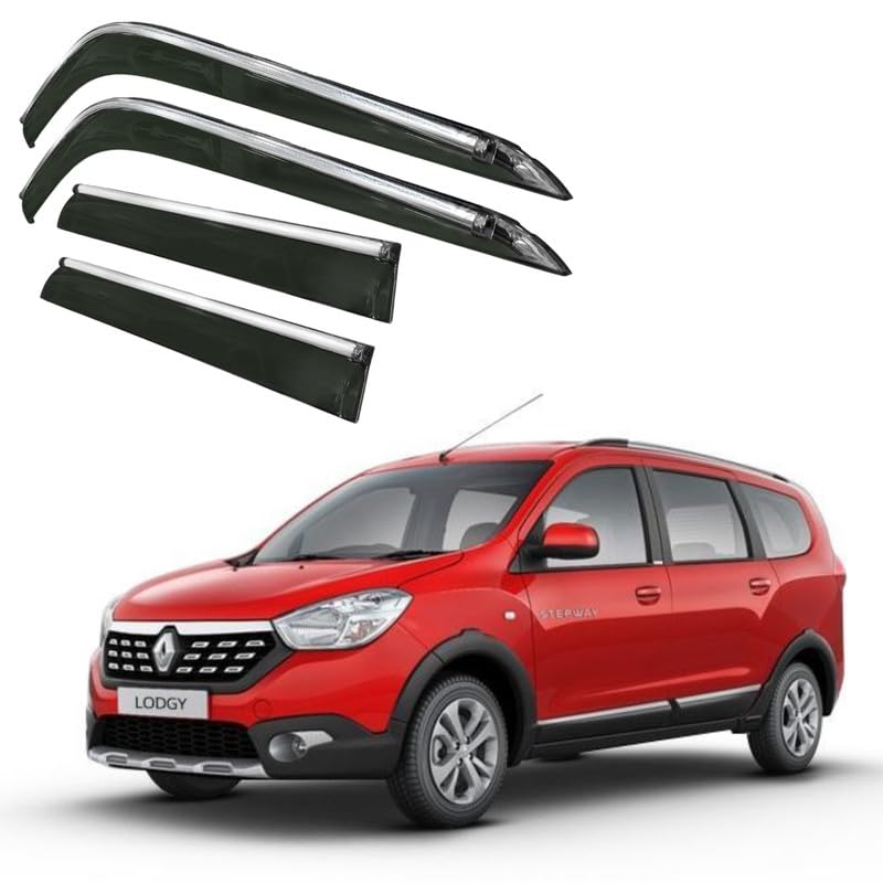 Image of CAR SAAZ Side Door Visors for Lodgy (Set of 4Pcs) | Chrome Lined Rain Guards, Polycarbonate, Smoke Finish