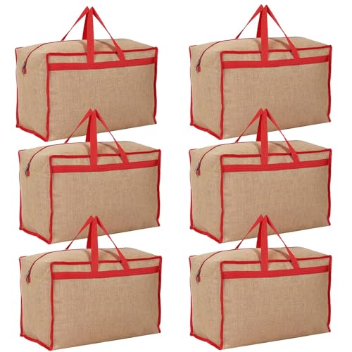 Image of Shibui Heavy Duty Extra Large Storage Bag, Moving Bag Tote, Blanket Clothes Organizer, Comforter, Bedroom closet, Room Essentials (Grey Canvas) (Pack of 6, Red)